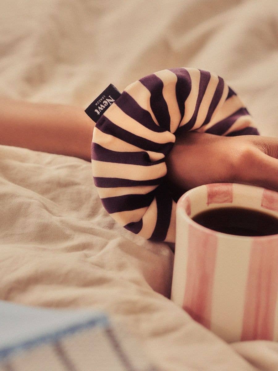 Icon Velvet Scrunchie Aubergine and Cream Stripe - Image 3