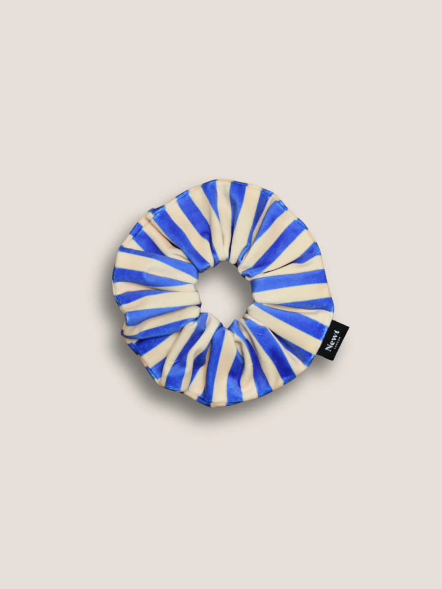 Icon Velvet Scrunchie - Blue and Cream Stripe