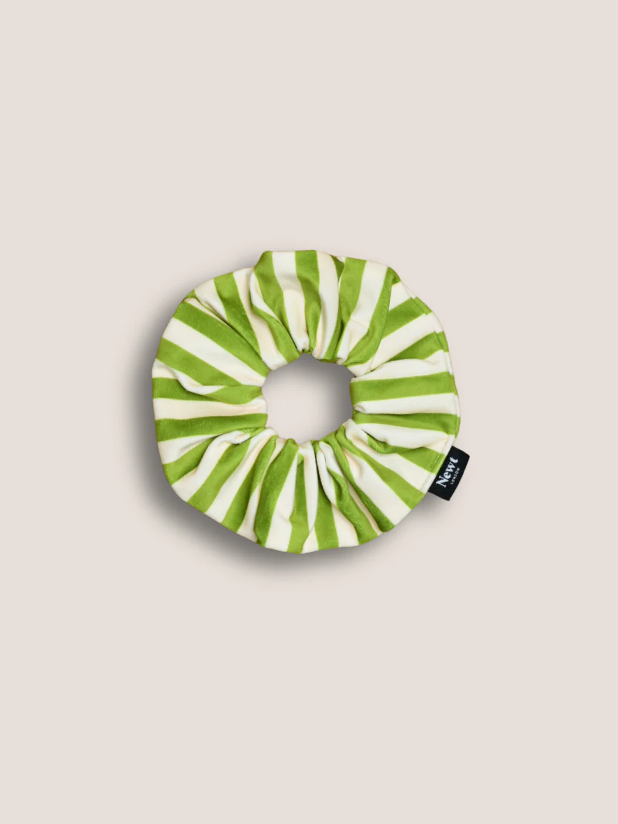 Icon Velvet Scrunchie - Green and White Stripe