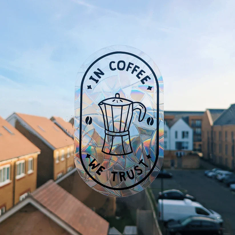 In Coffee We Trust Suncatcher Sticker - Image 2