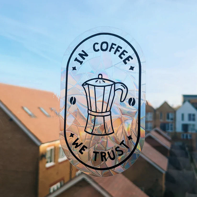In Coffee We Trust Suncatcher Sticker - Image 3