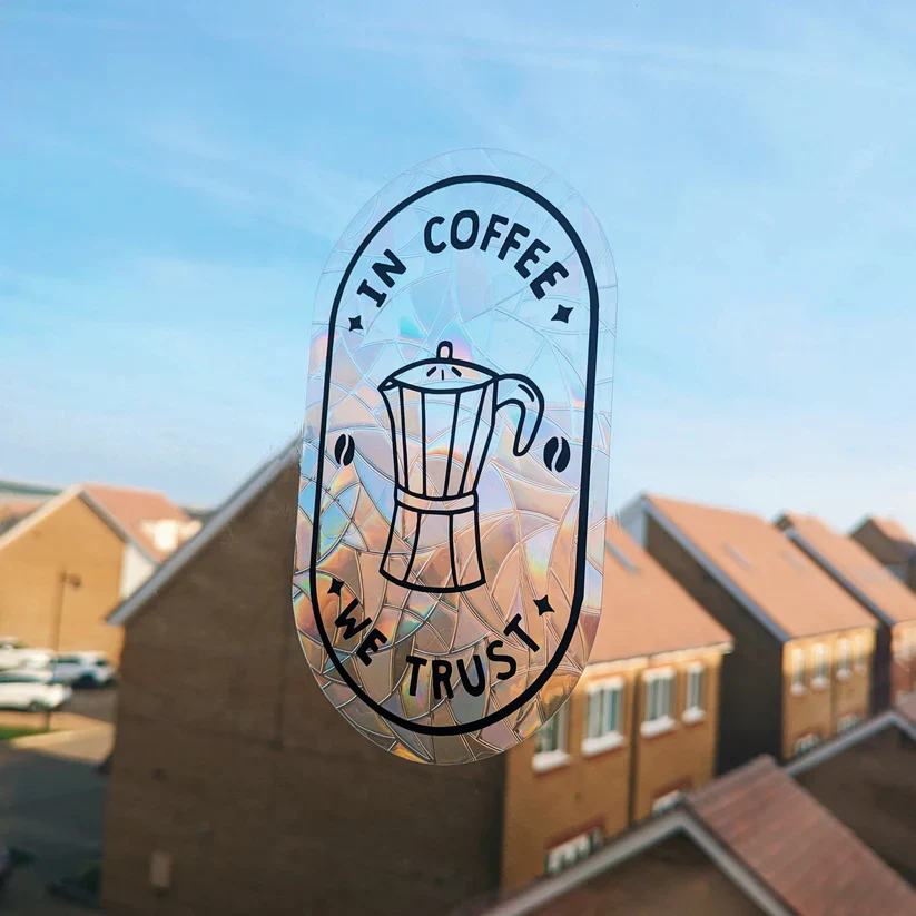 In Coffee We Trust Suncatcher Sticker - Image 4