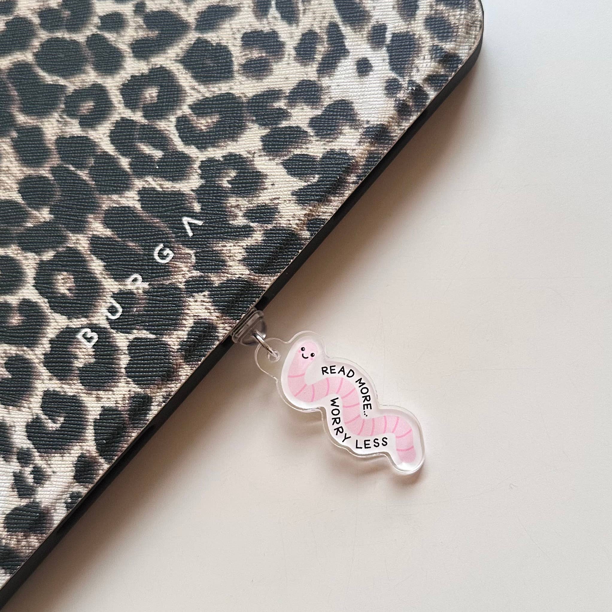 Kindle Charm - Read More Worry Less Worm Pink - Image 2