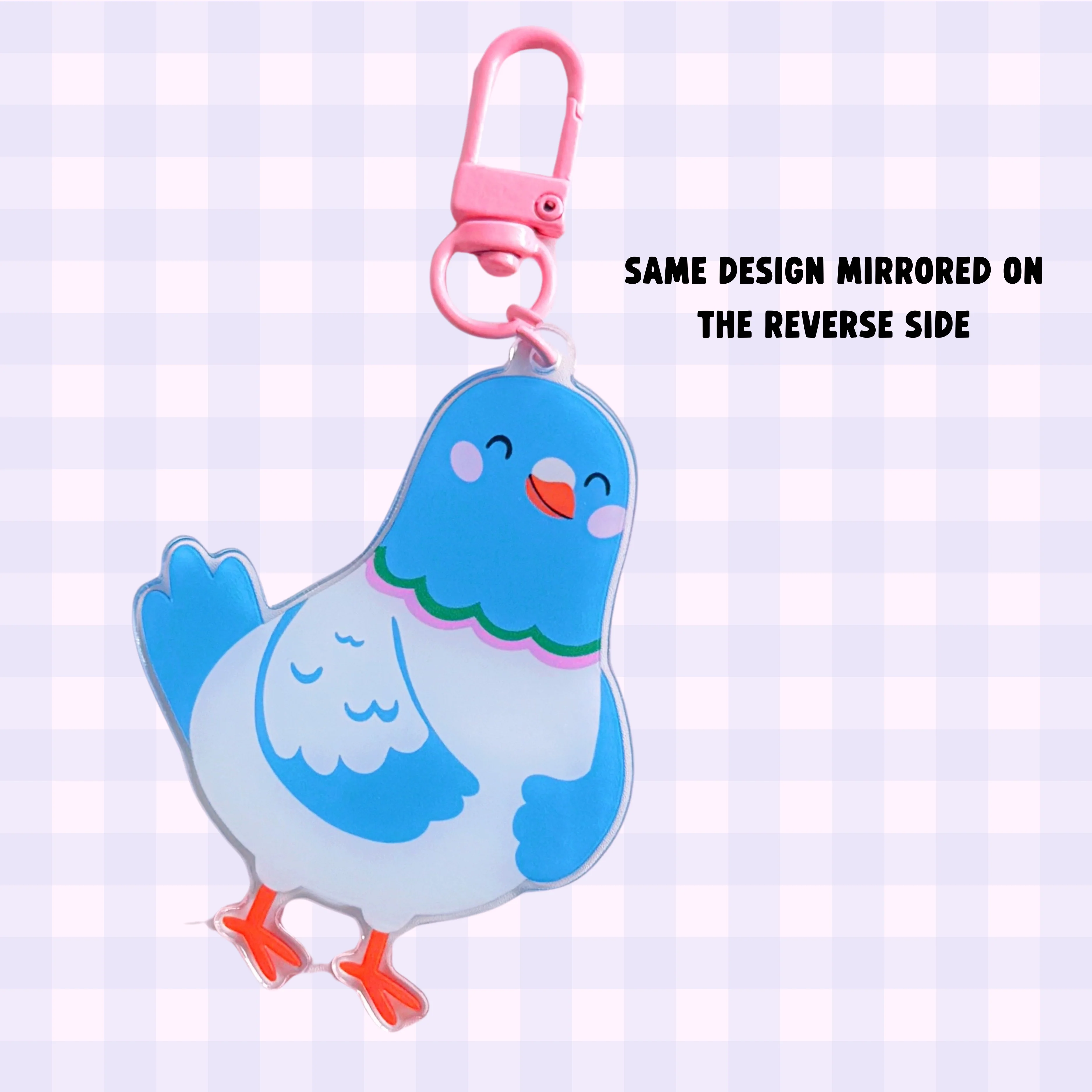 Pigeon Keyring | Acrylic Double Sided Keyring with Clasp - Image 2