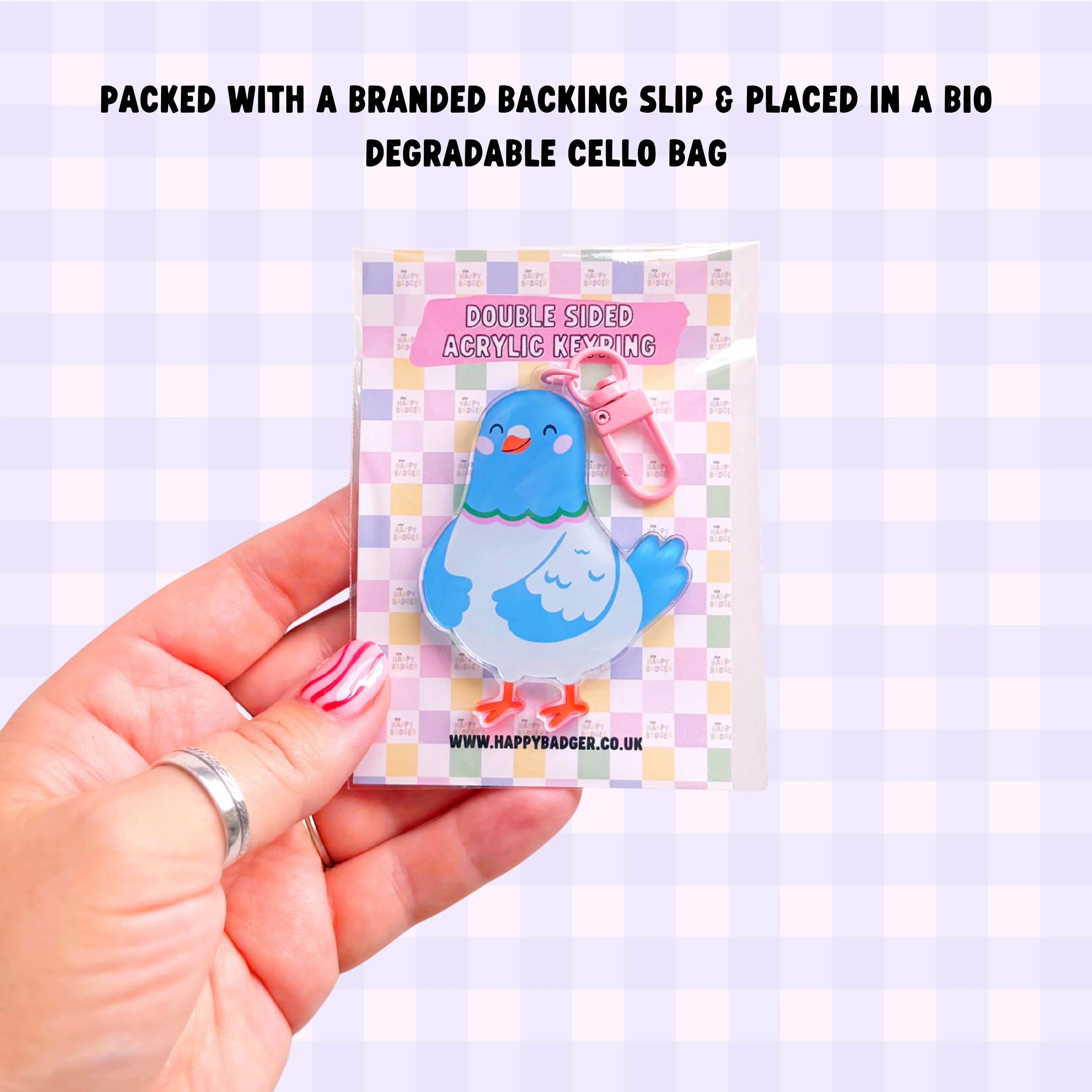Pigeon Keyring | Acrylic Double Sided Keyring with Clasp - Image 3