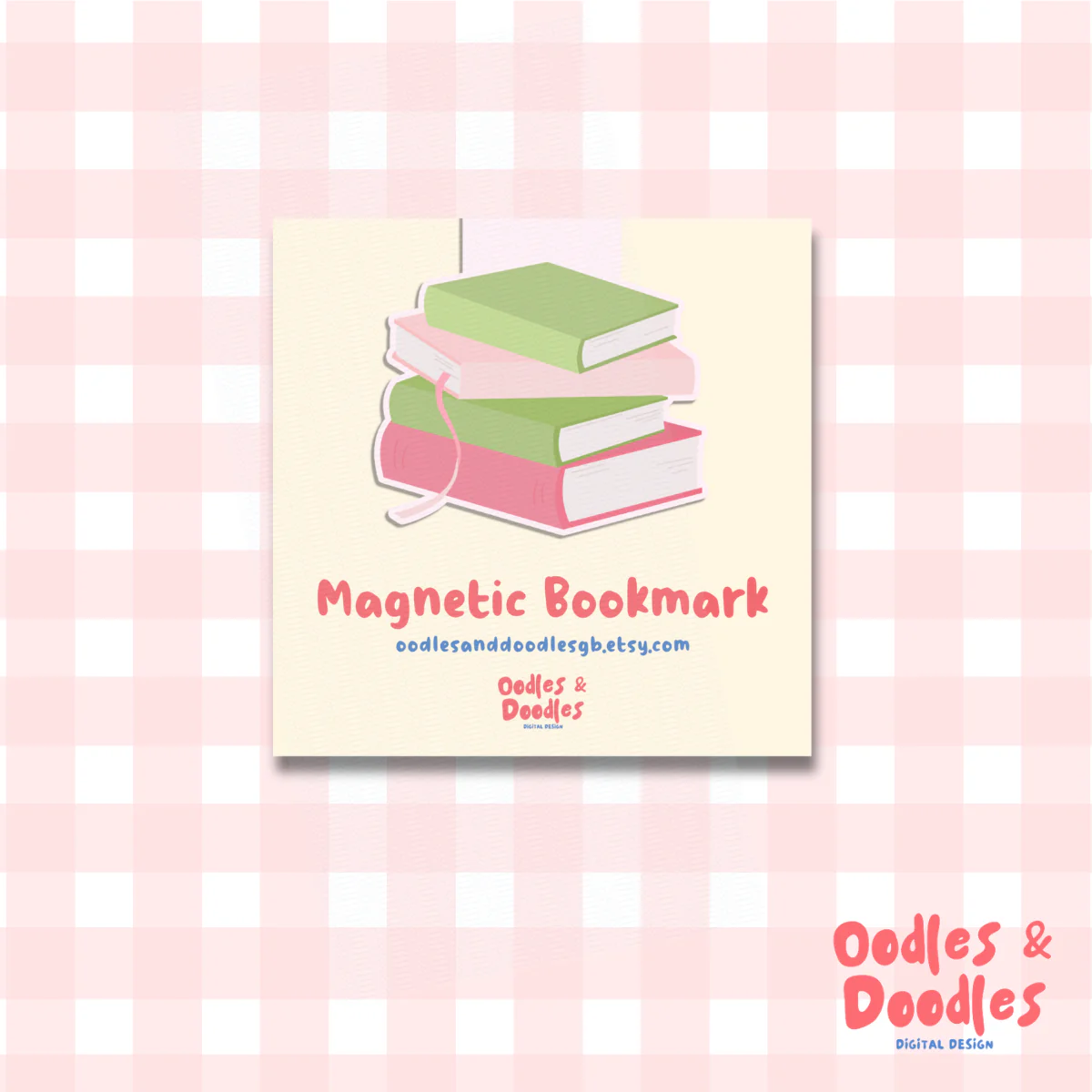 Pink & Green Book Stack Magnetic Bookmark - Image 2