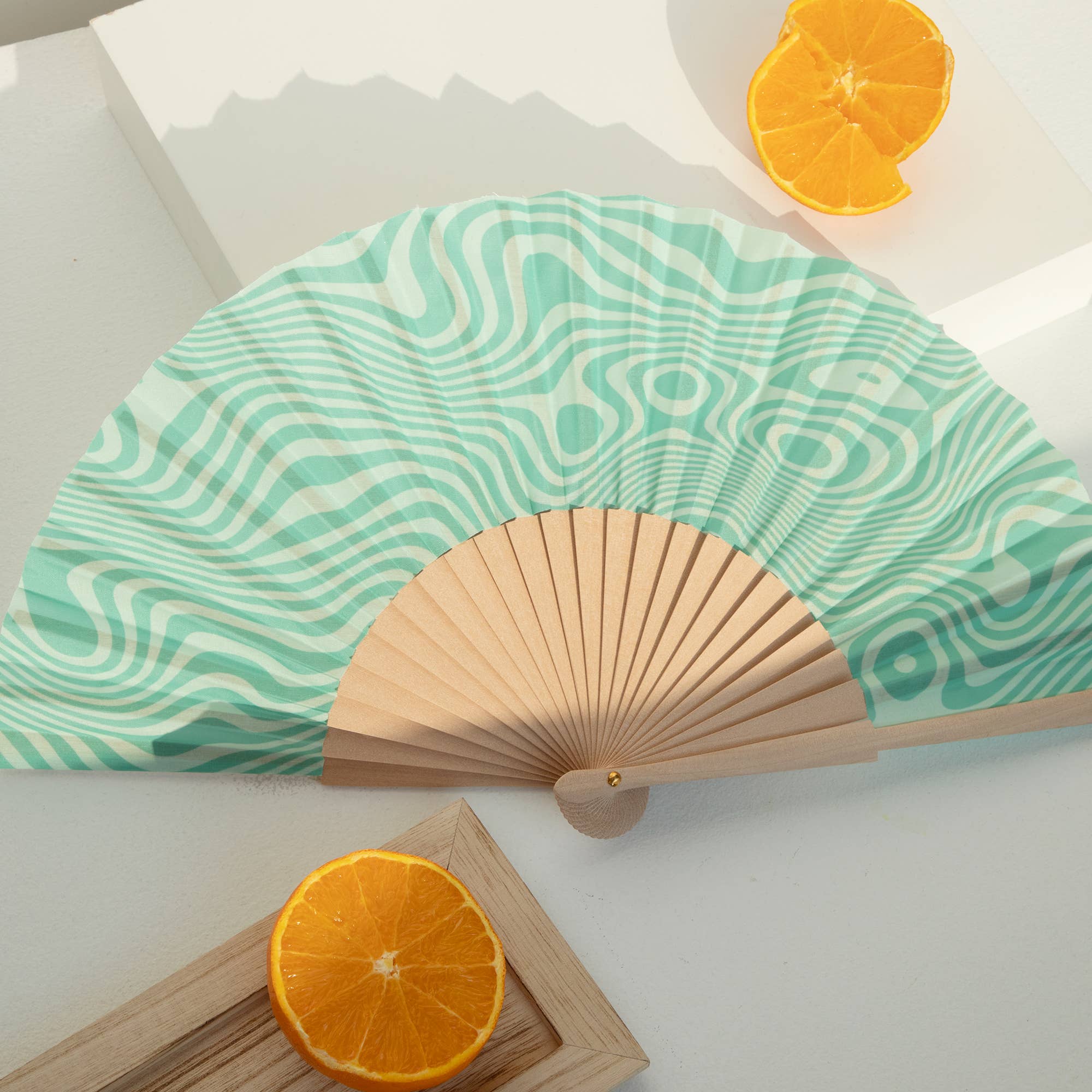 Sea Mint Green Blue Hand Fan