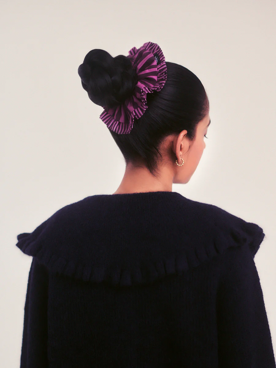 Swirl Scrunchie in 2-tone Purple Stripe - Image 2
