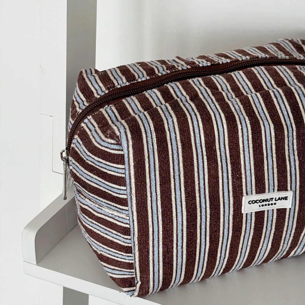 Towel Makeup Bag - Brown & Blue Stripes - Image 3