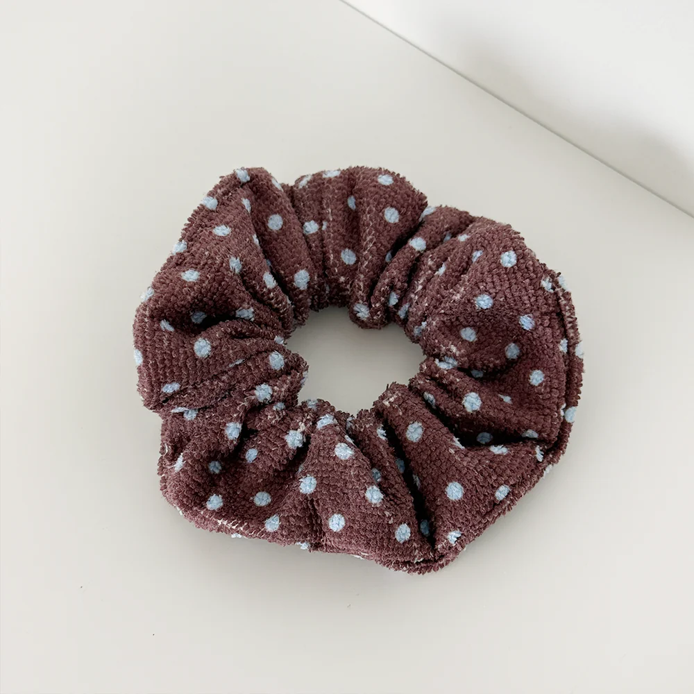 TOWEL Scrunchie - Brown & Blue Polka Dot