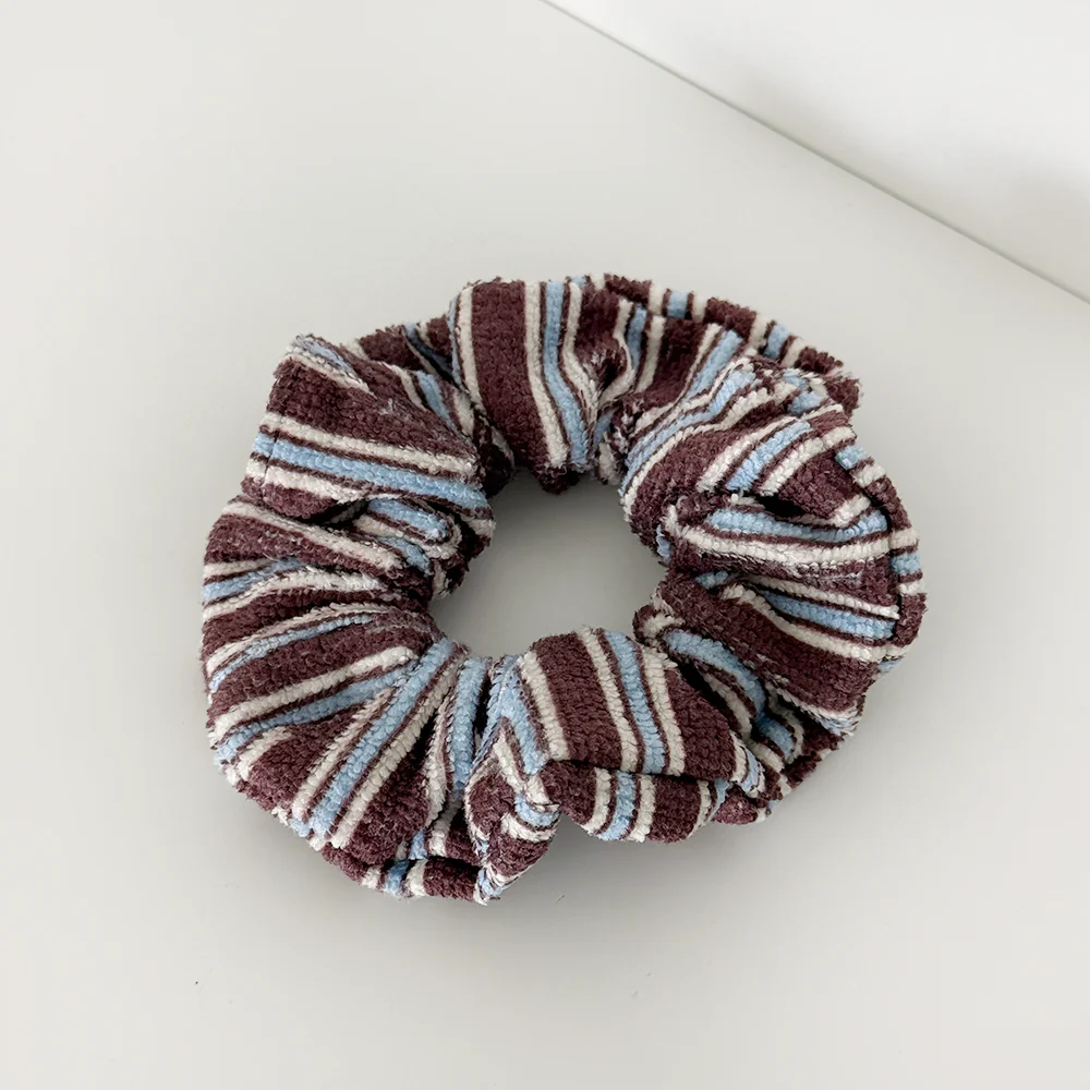 TOWEL Scrunchie - Brown & Blue Stripes