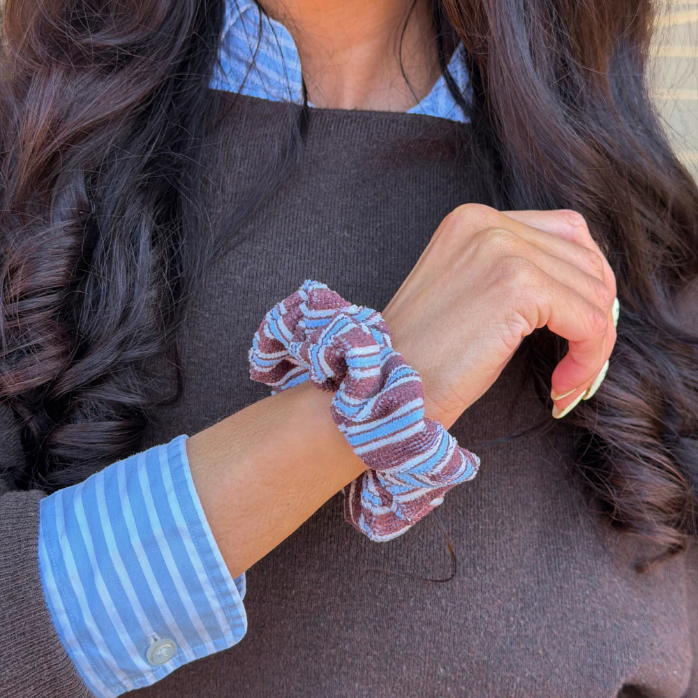 TOWEL Scrunchie - Brown & Blue Stripes - Image 2