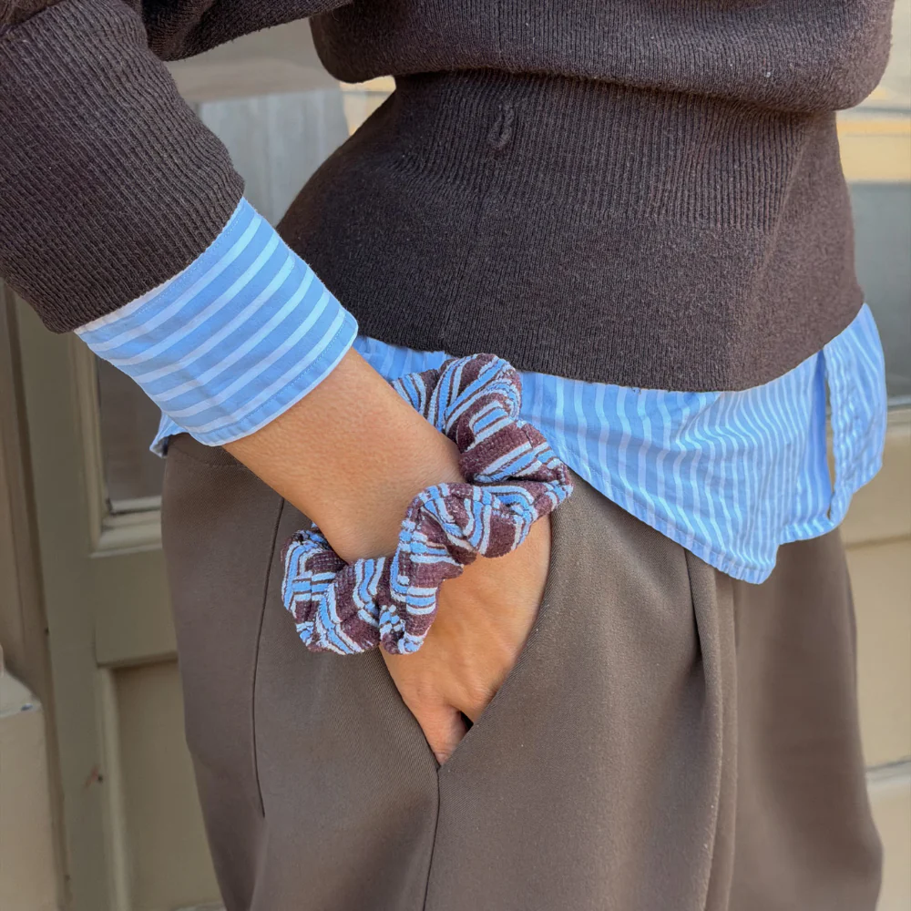 TOWEL Scrunchie - Brown & Blue Stripes - Image 3